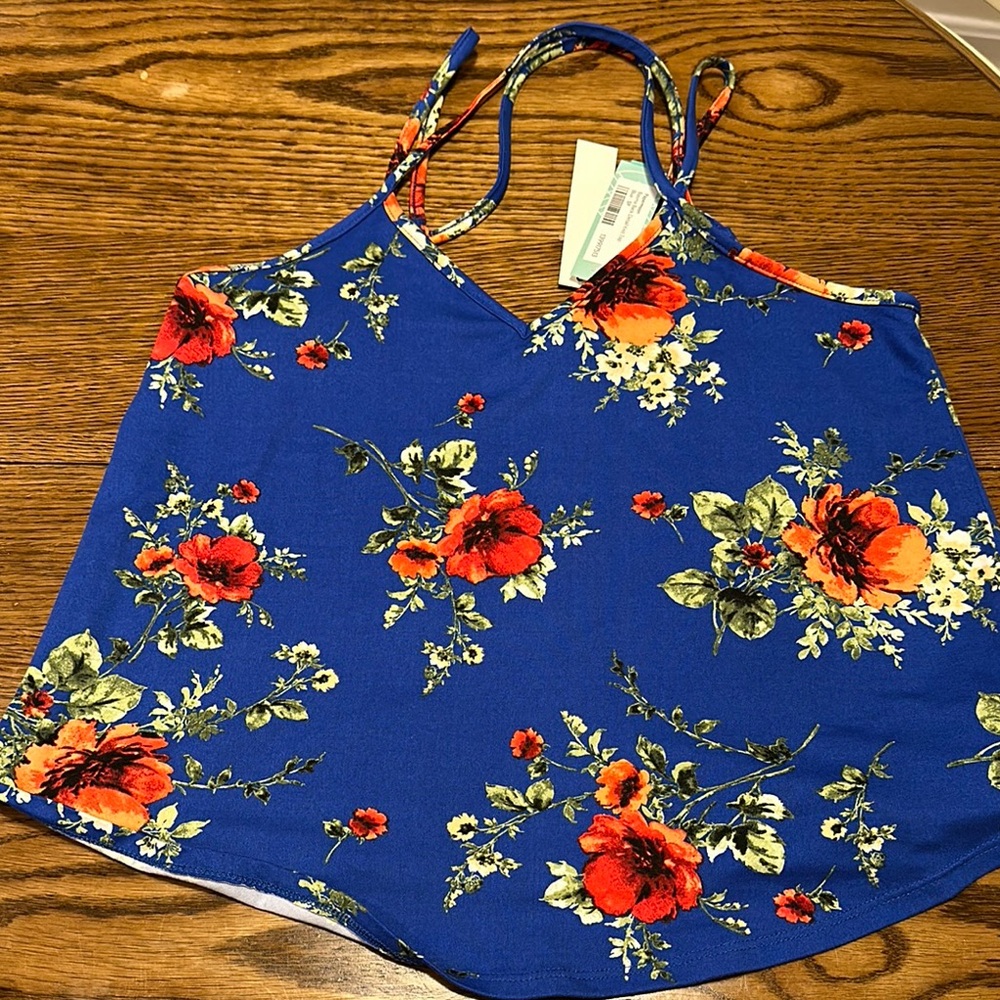 Papermoon Royal Blue Floral Spaghetti-Strap Cami with Orange Red Blooms